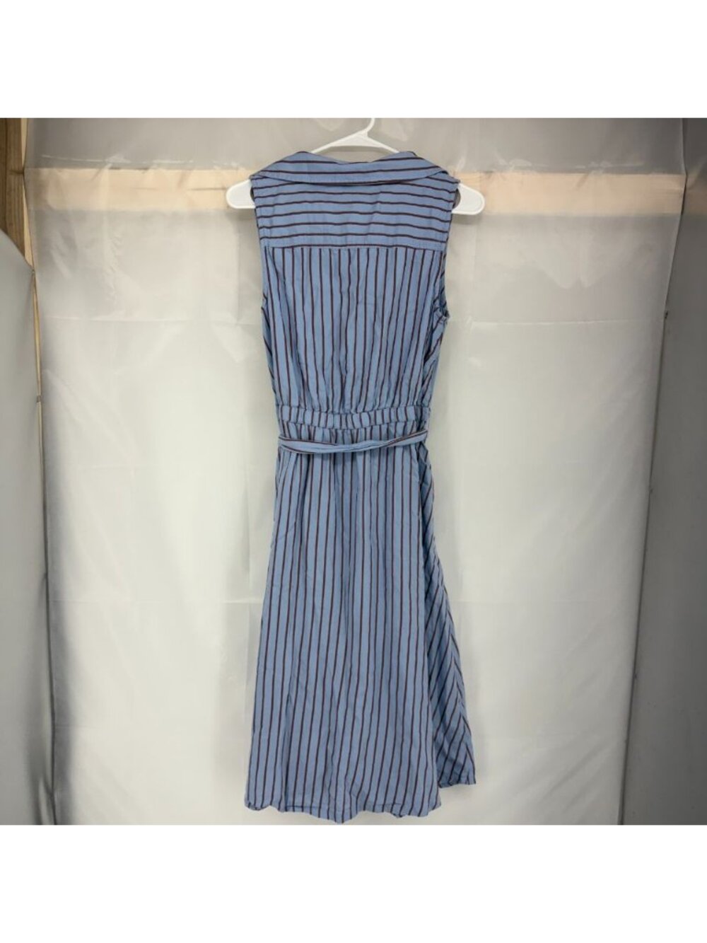 Pact Women S Sunset Shirt Dress Lightweight Cotton Sleeveless Blue Striped Tie - Picture 3 of 9